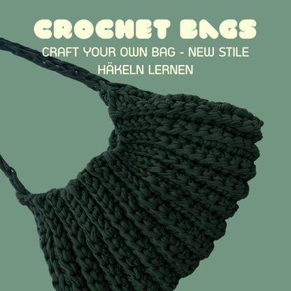 Tasche in grün aus gehäkelter Jersey Wolle beim Workshop in münchen.