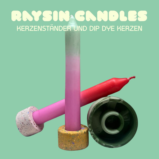 Eigene Kerzen in heißem wachs einfärben und kerzenständer selber gießen in München beim Raysin Event.