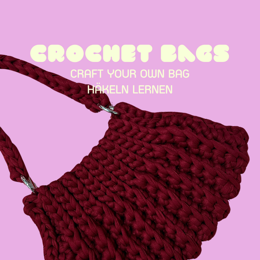 Tasche aus recycling tshirt garn beim Workshop in münchen. Häkeln lernen von Anfang an.